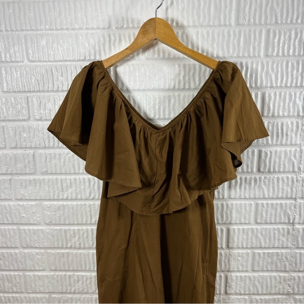 Mille Juliet Dress Trapeze Ruffle Neck Midi Dress Cafe Brown XXS - Picture 2 of 7